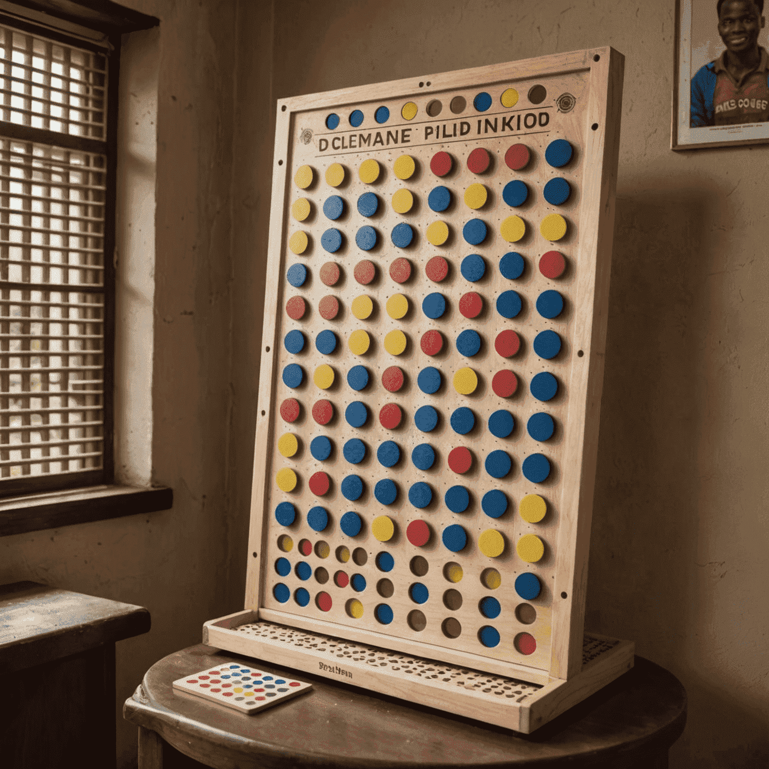 A modern Plinko board game set up in a Togolese home, showcasing the game's popularity in the country