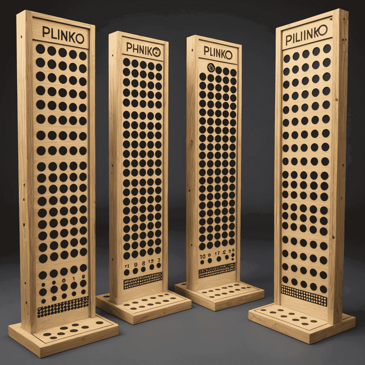 Various Plinko board designs showing different slot configurations and prize setups