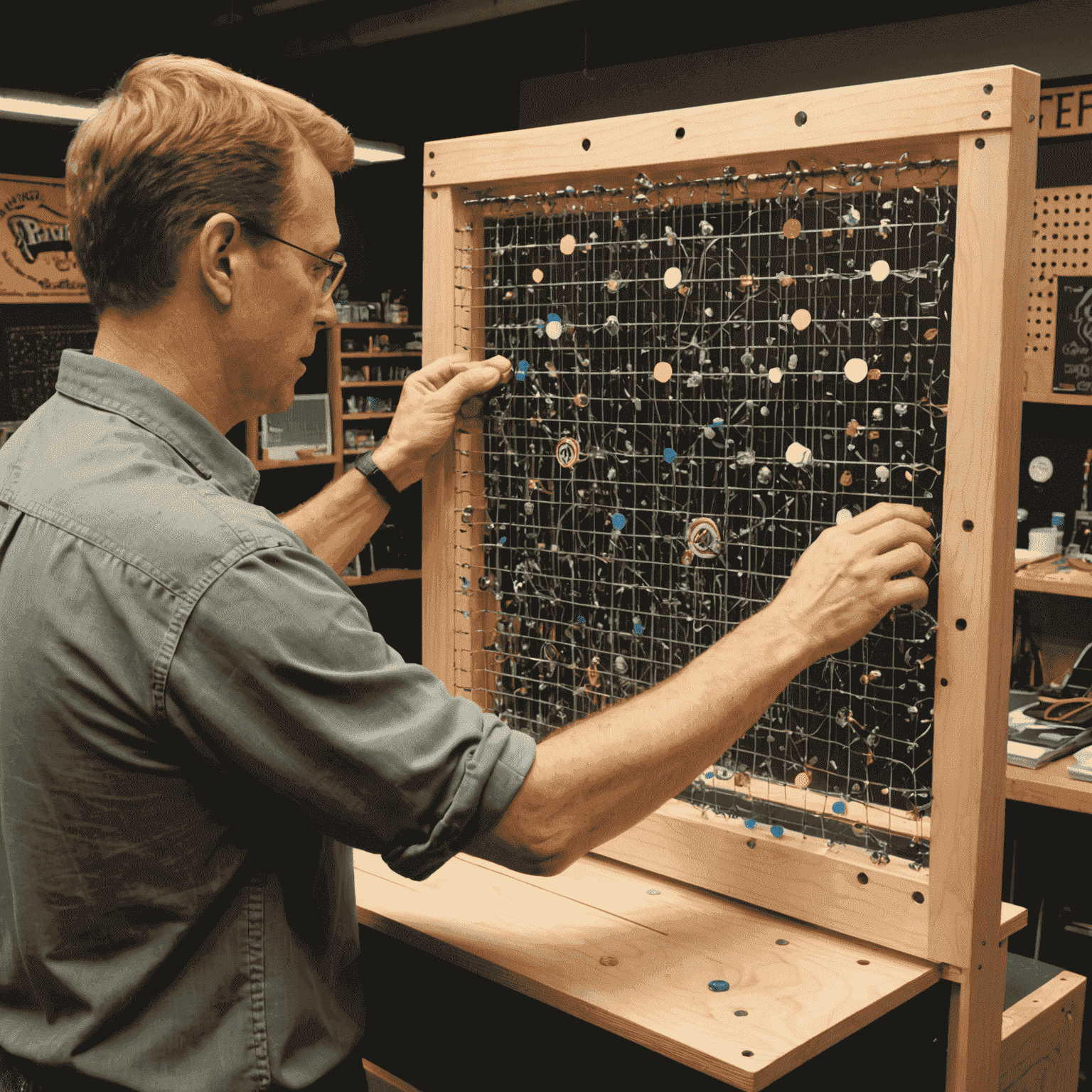 Attaching a plexiglass cover to the front of the completed Plinko board